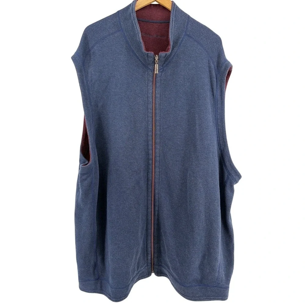 Tommy BahamaVintage Mens‎ Blue Heathered Quarter Zip Vest Red Lined XXL